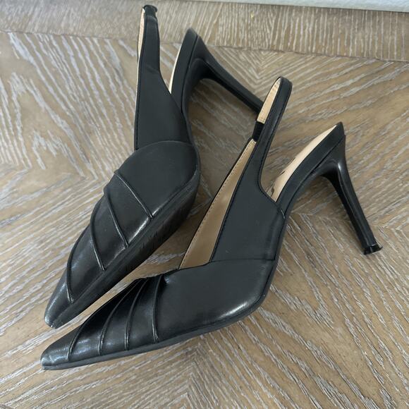 UNISA Black Pleated Pointed Toe Stiletto Slingback Heels Pumps Size 7 M Shoes - Picture 9 of 10